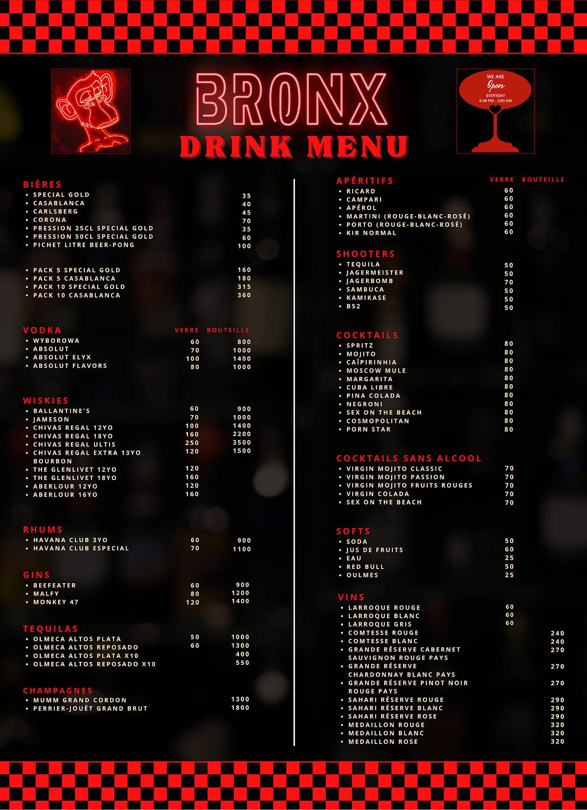 Menu de BRONX MARRAKECH