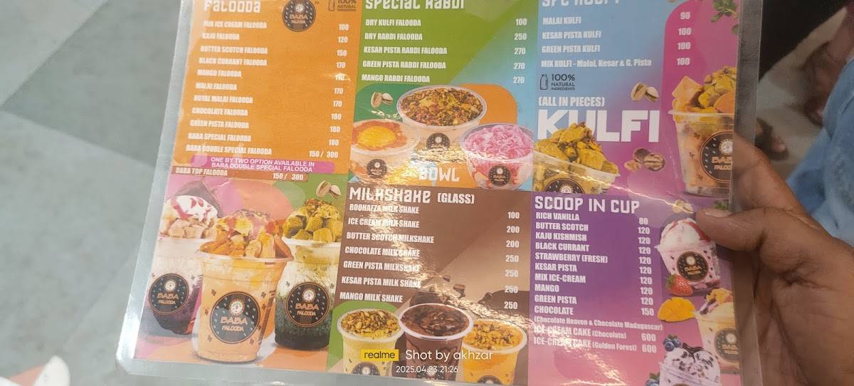 Baba Falooda & Chat Corner menu