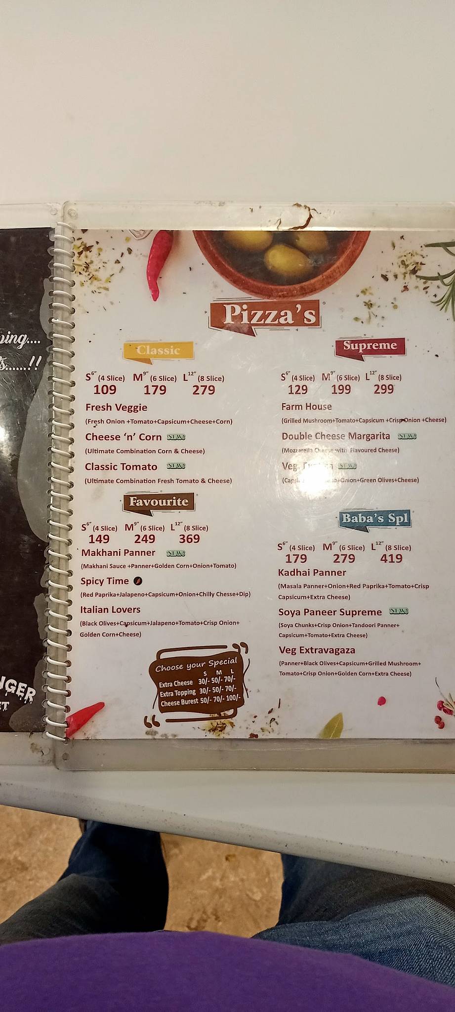Baba Pizza Cafe menu