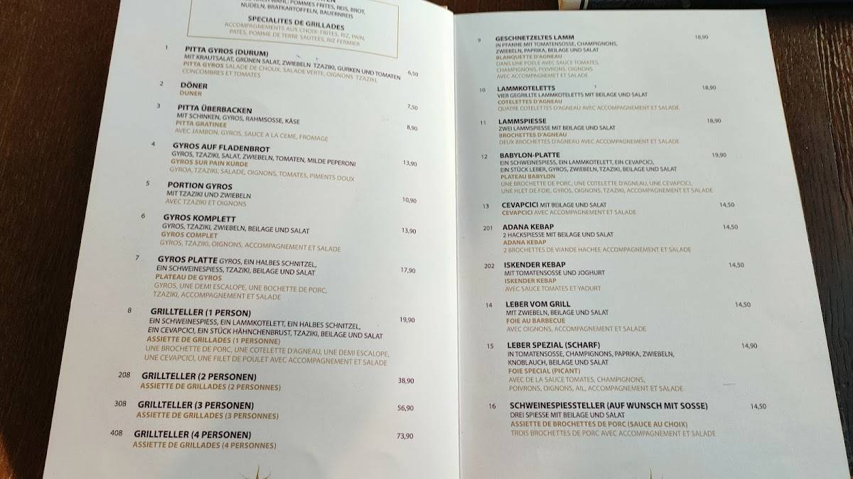 Menu de Babylon