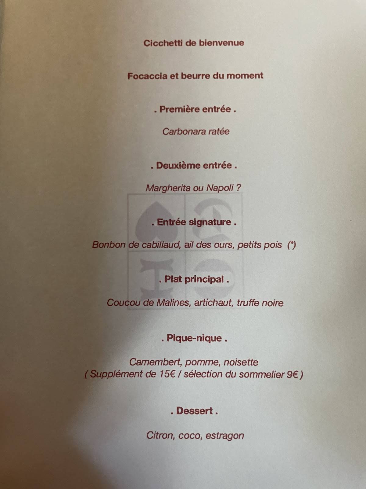 Menu de Baci