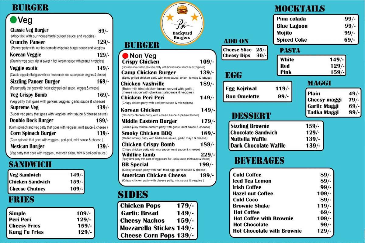 Backyard Burgers menu