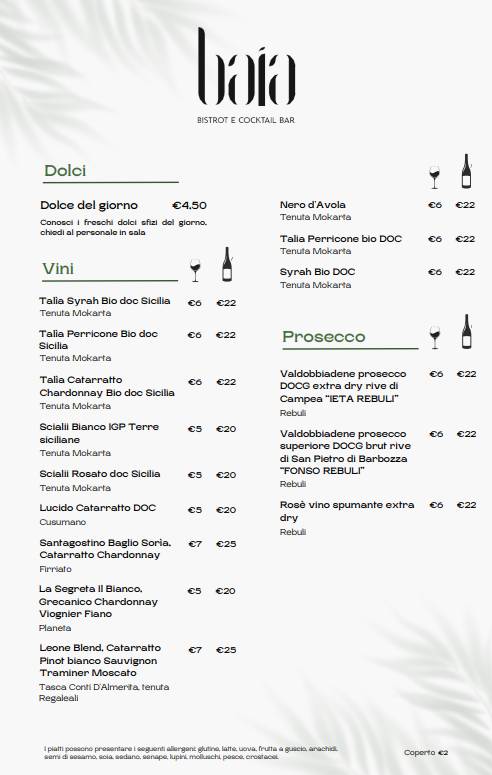 Menu di Baia Bistrot e Cocktail Bar 