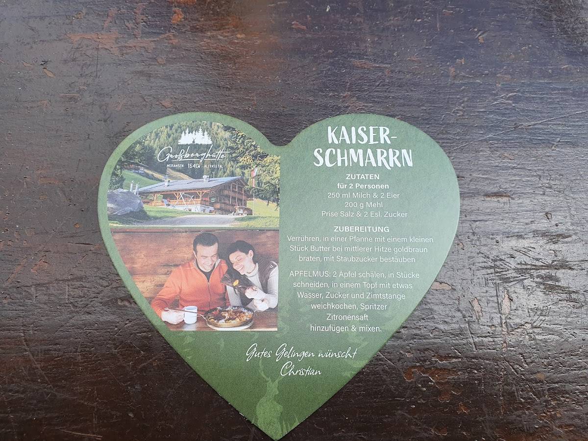 Menu di Baita Großberghütte 