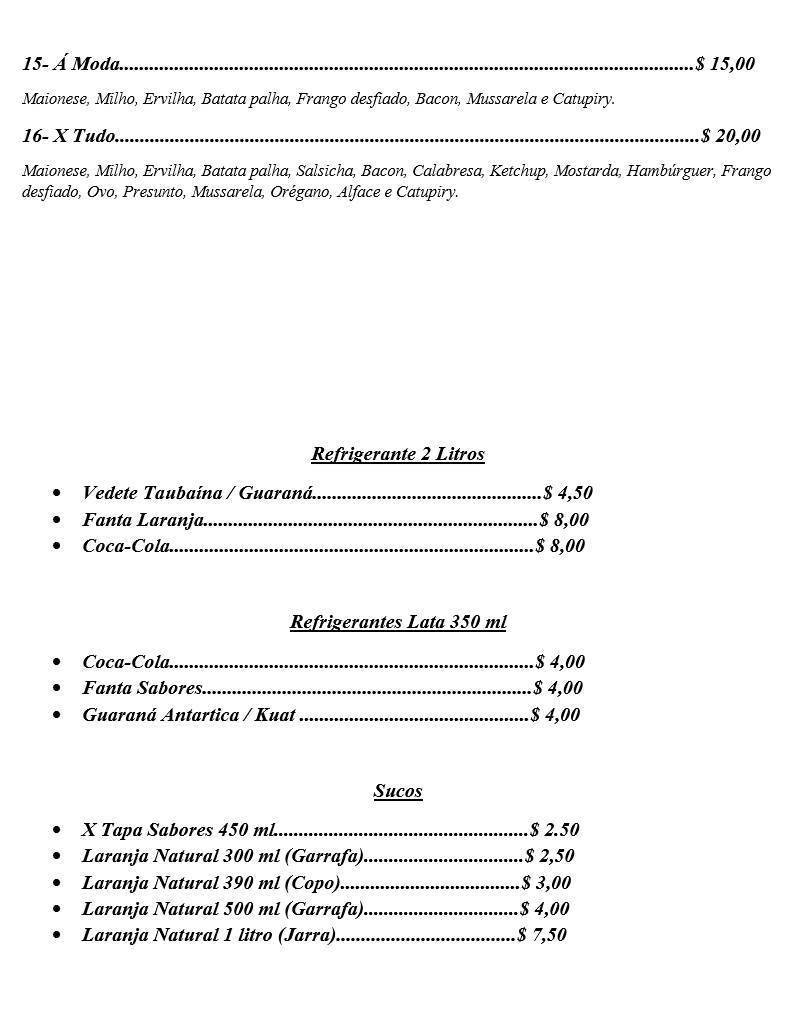 Baixinho Lanches Sorocaba SP cardápio