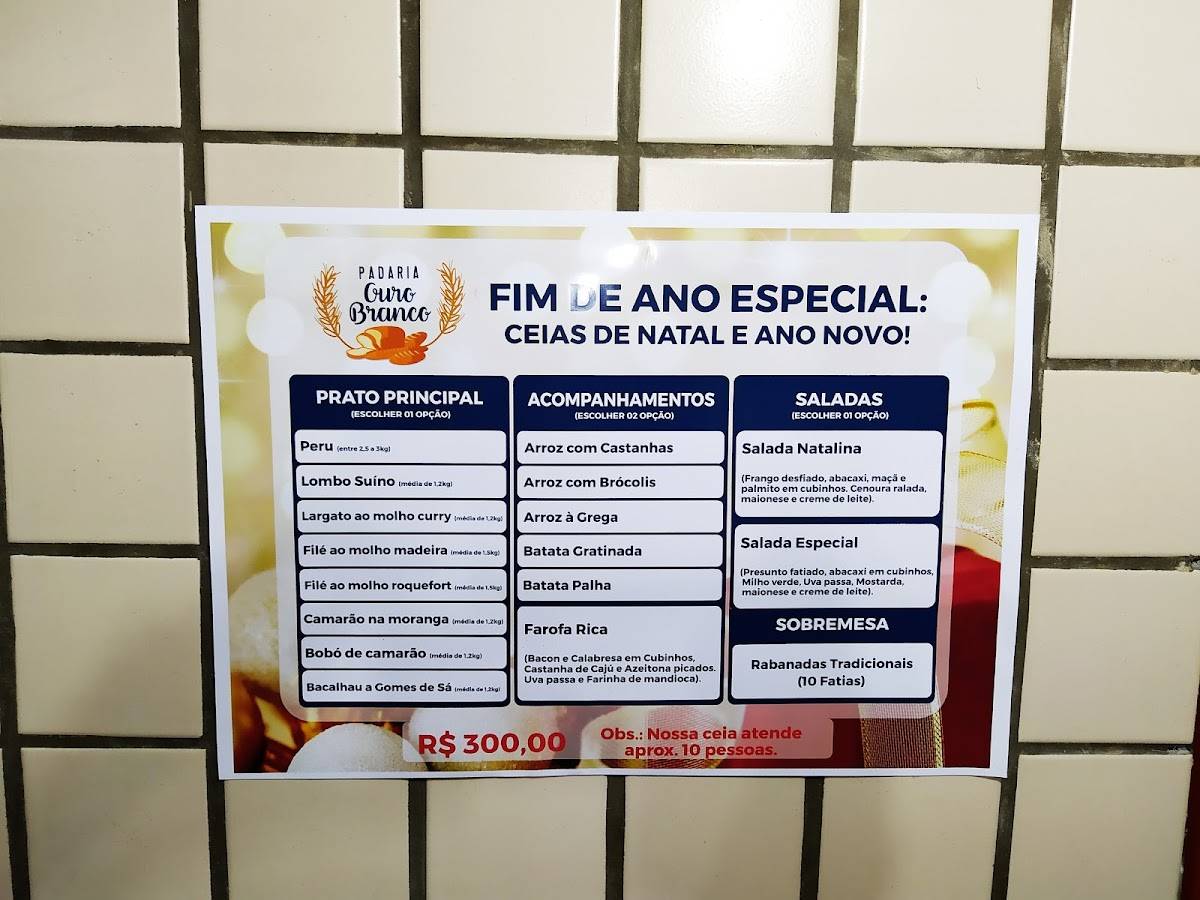 Padaria Ouro Branco cardápio