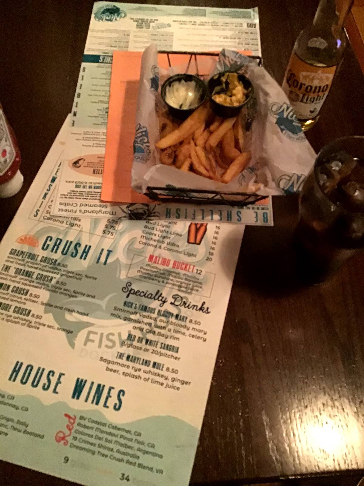 Menu at Nick's Fish House restaurant, Baltimore