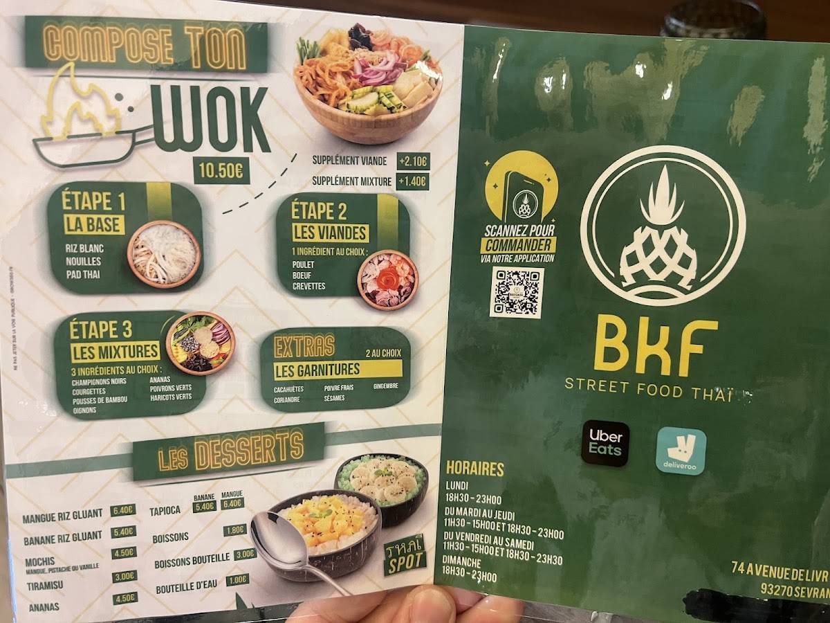 Menu de Bangkok Factory Sevran