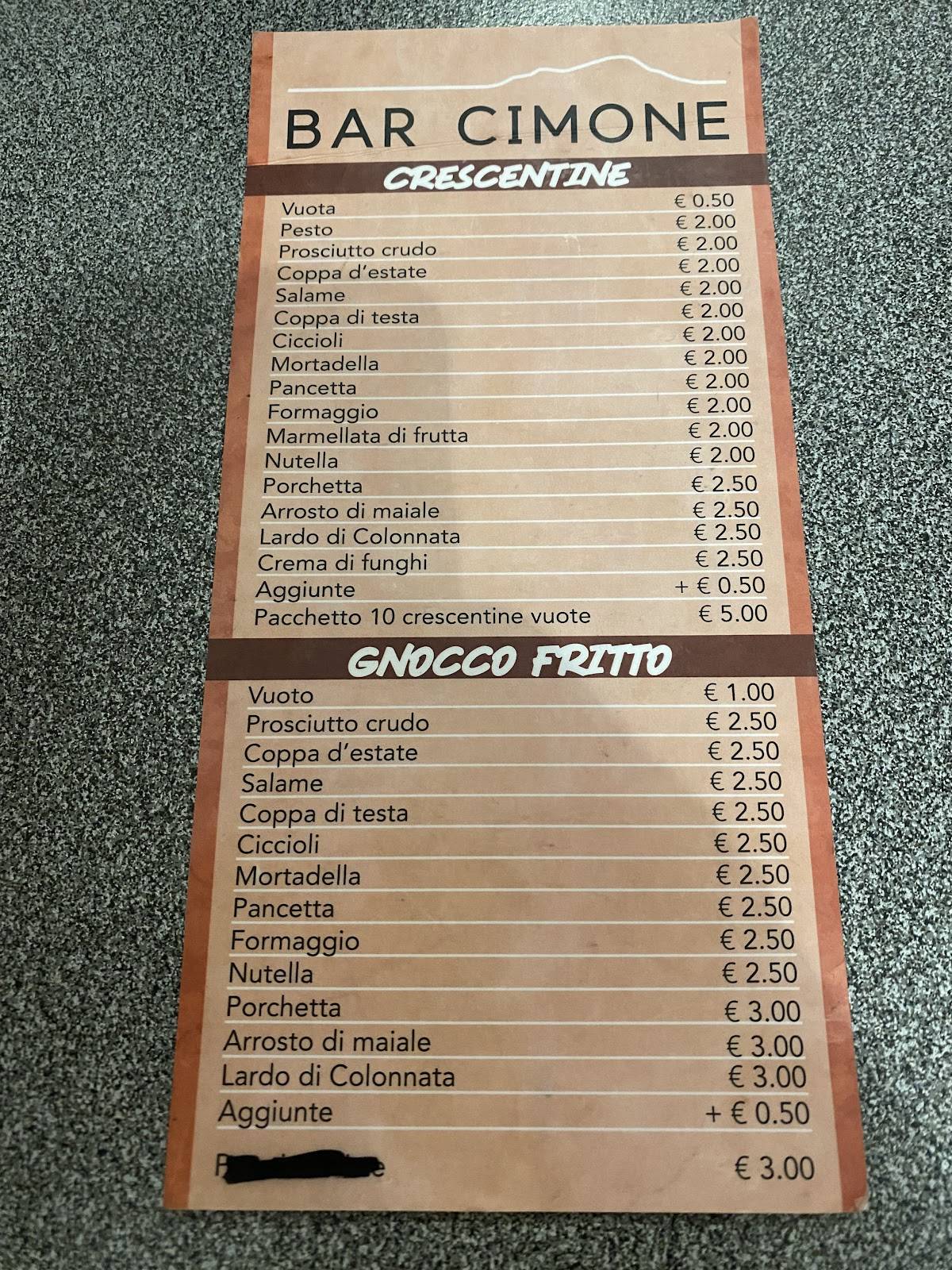 Menu di Bar Cimone 