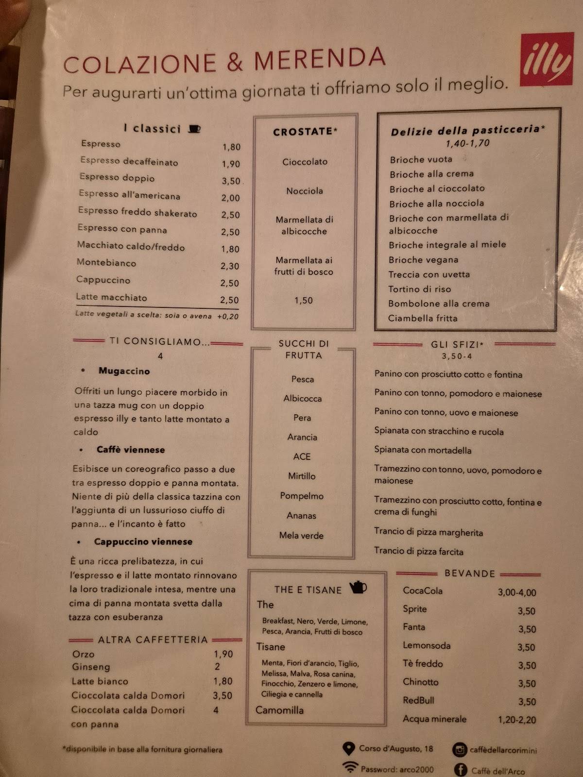 Menu di Caffe Dell'Arco 