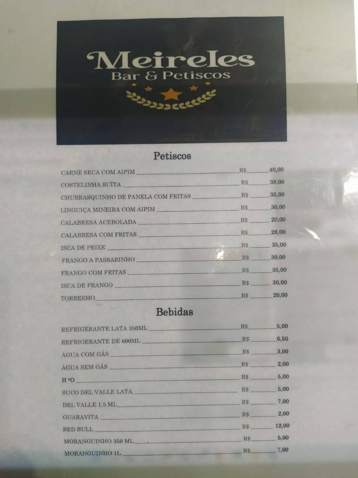 Bar Meireles Bar e Petiscaria cardápio