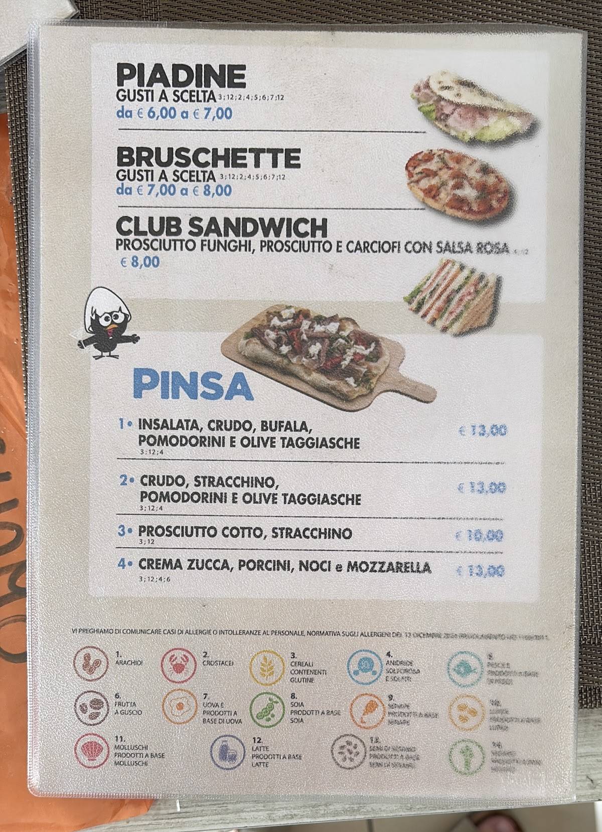 Menu di Bar Pizzeria Calimero 