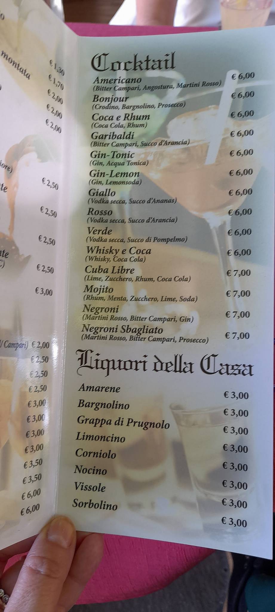 Menu di Bar Pizzeria Trattoria "Bonjour" 