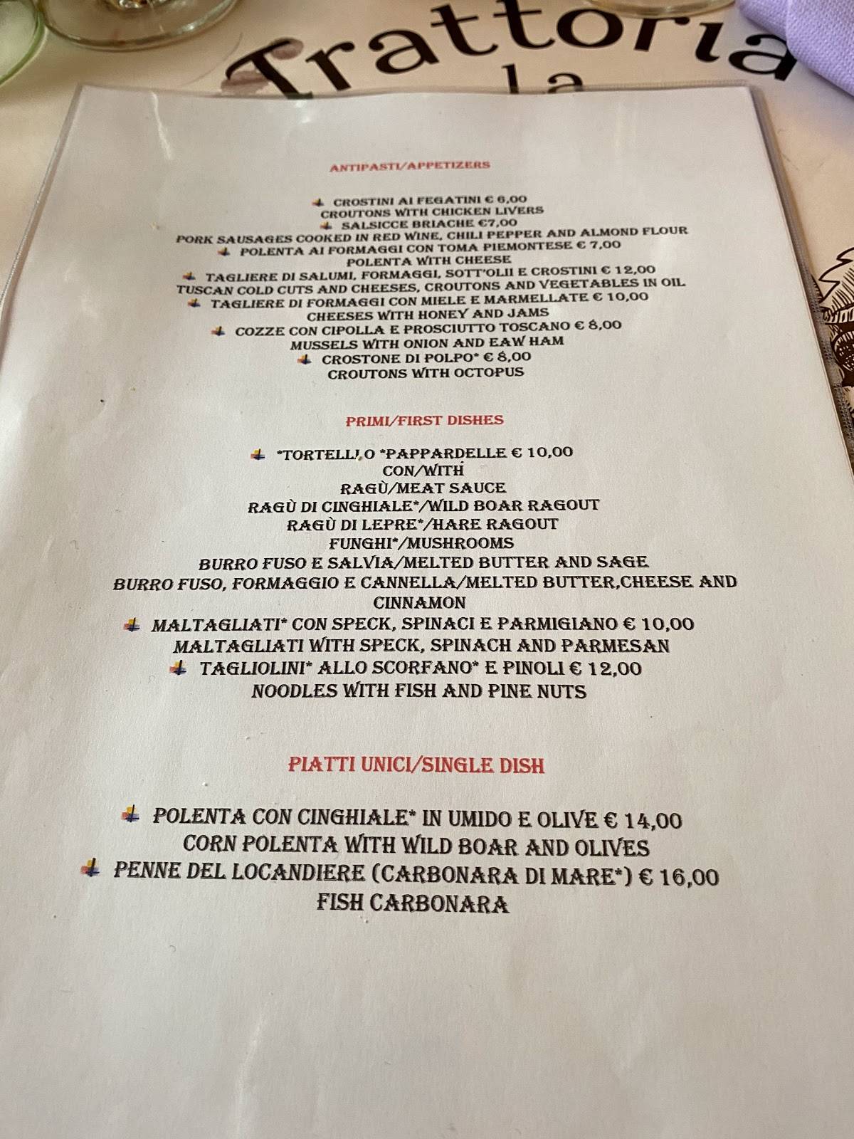 Menu di Bar Trattoria La Sugheraia 