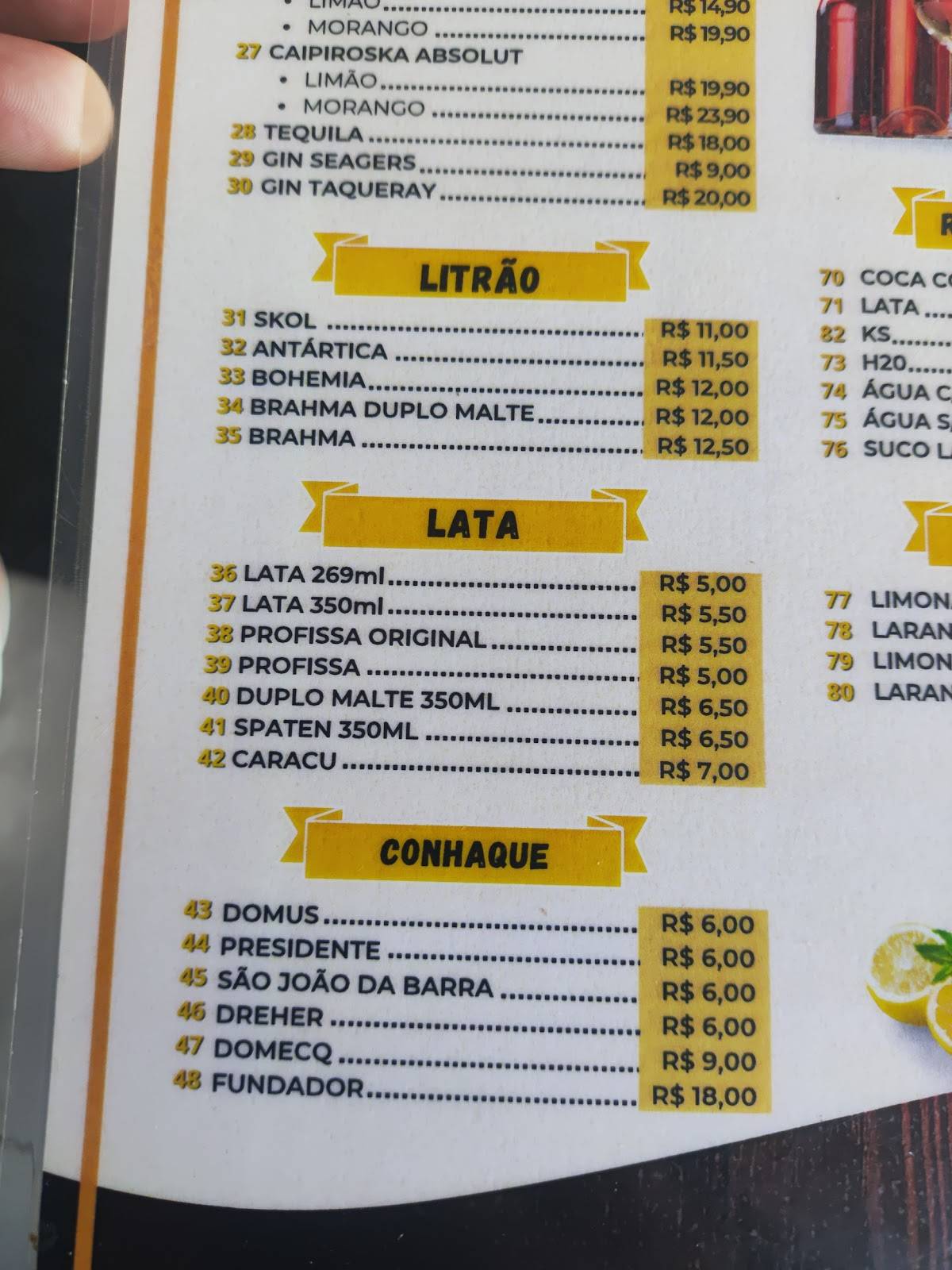 Bar do Galego cardápio