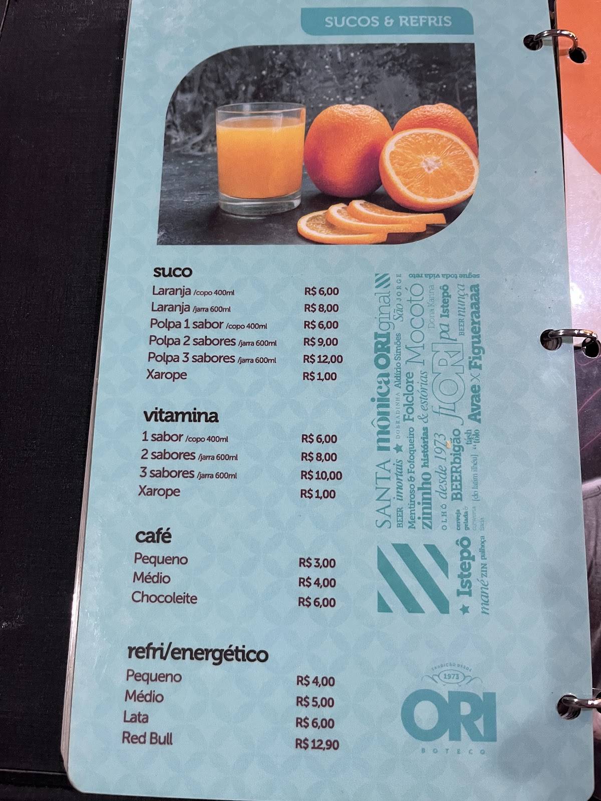 Bar do Ori cardápio