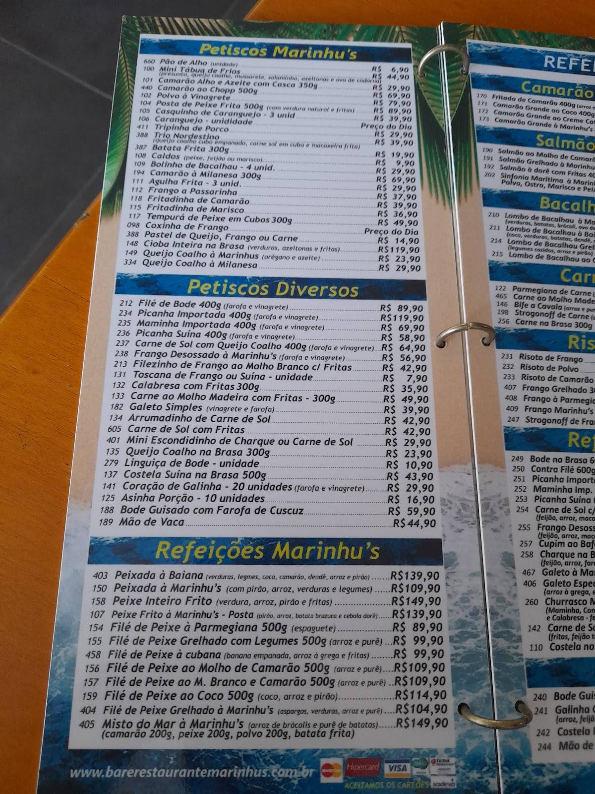 Bar e Restaurante Marinhu's cardápio