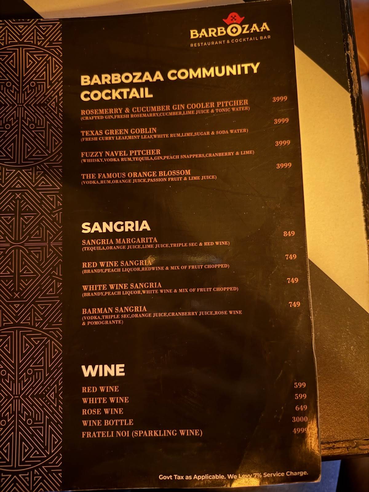 Barbozaa menu