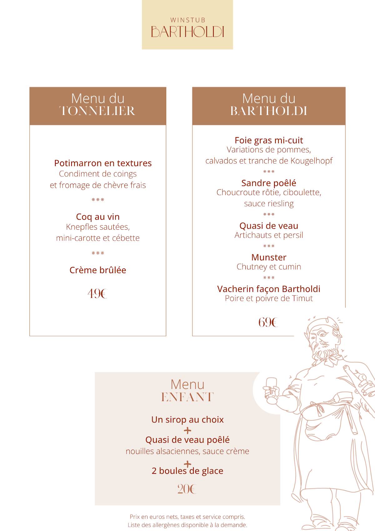 Menu de Restaurant Bartholdi