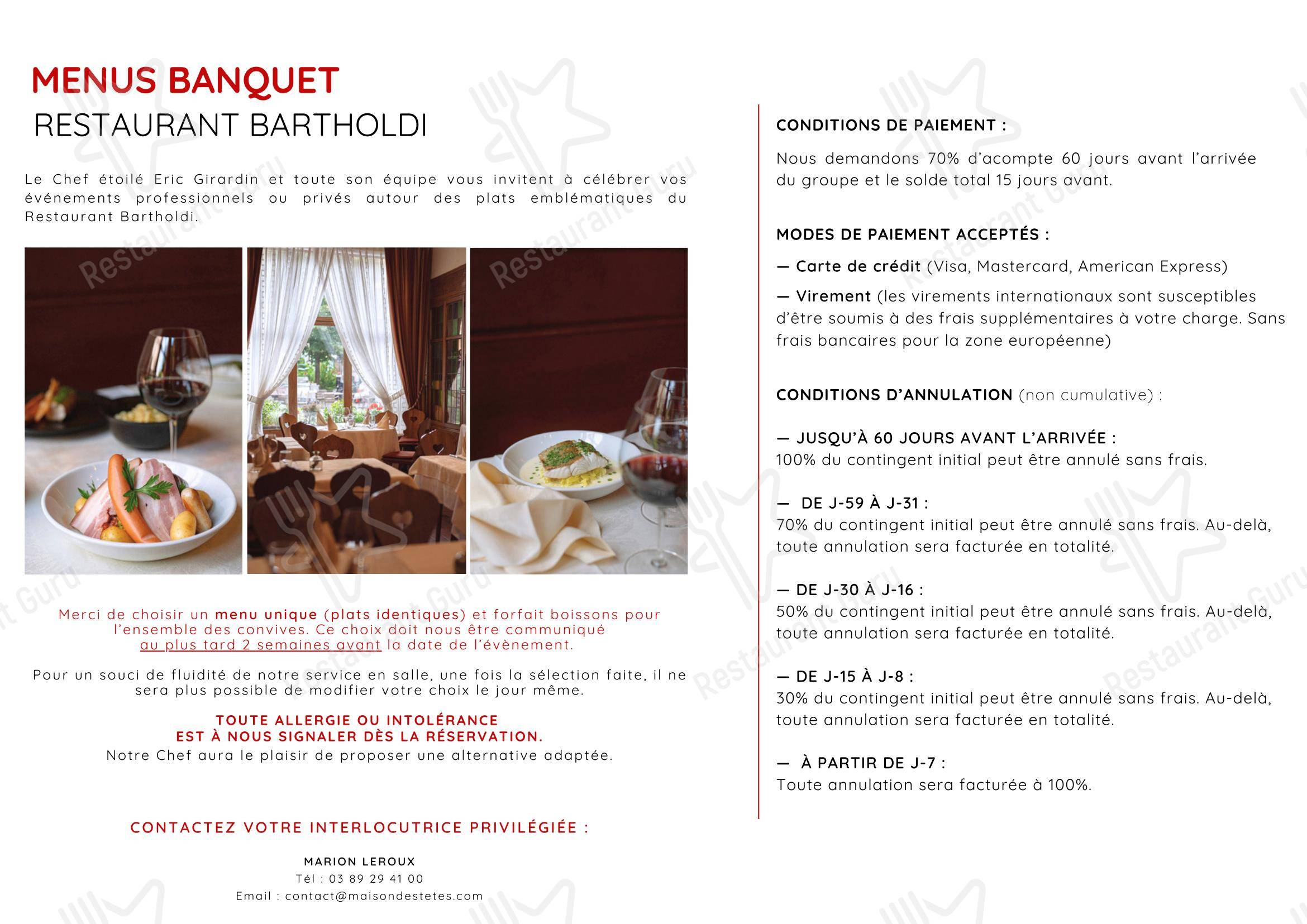 Menu pour Restaurant Bartholdi - Menu bar