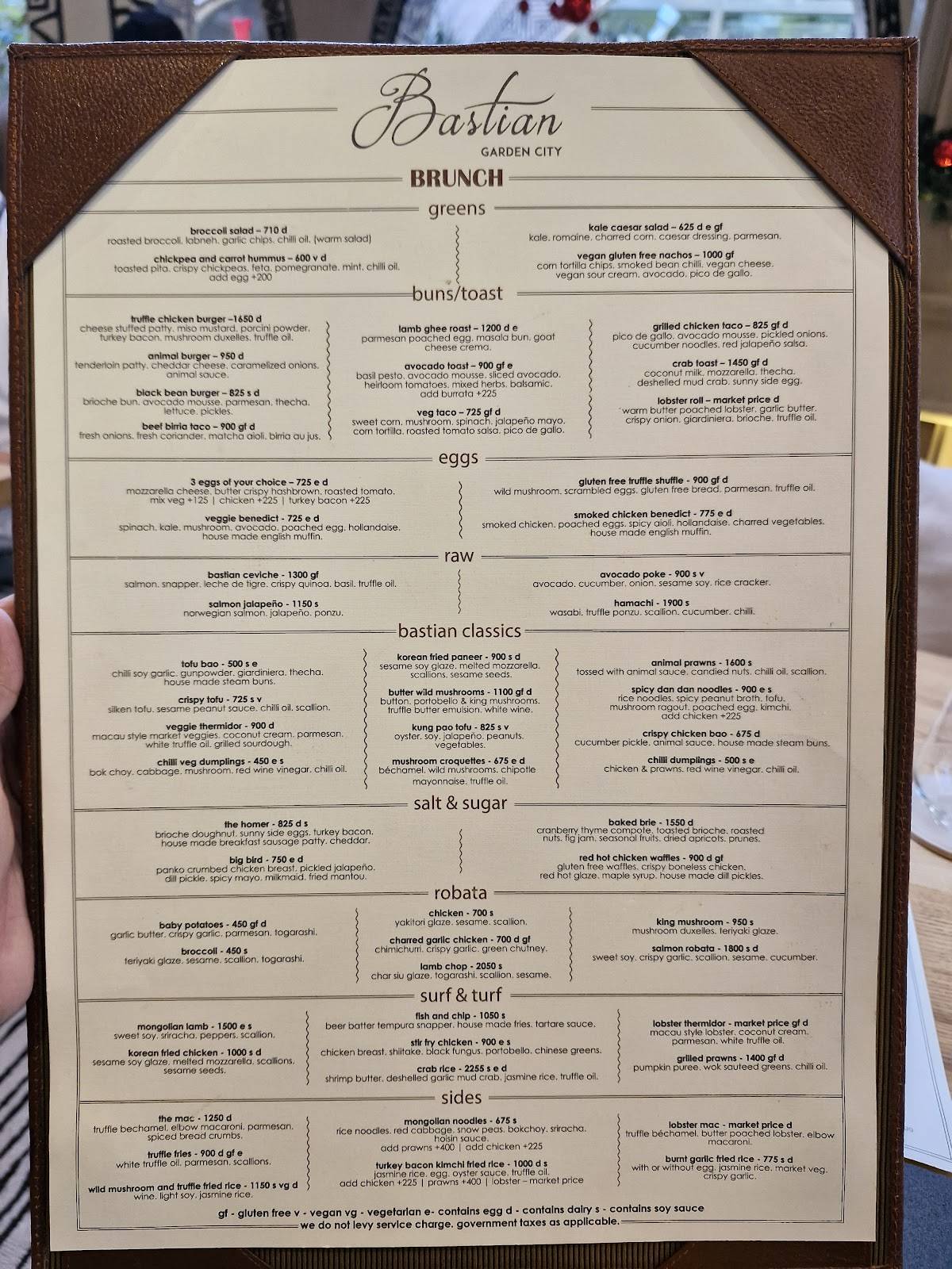 Bastian Garden City menu