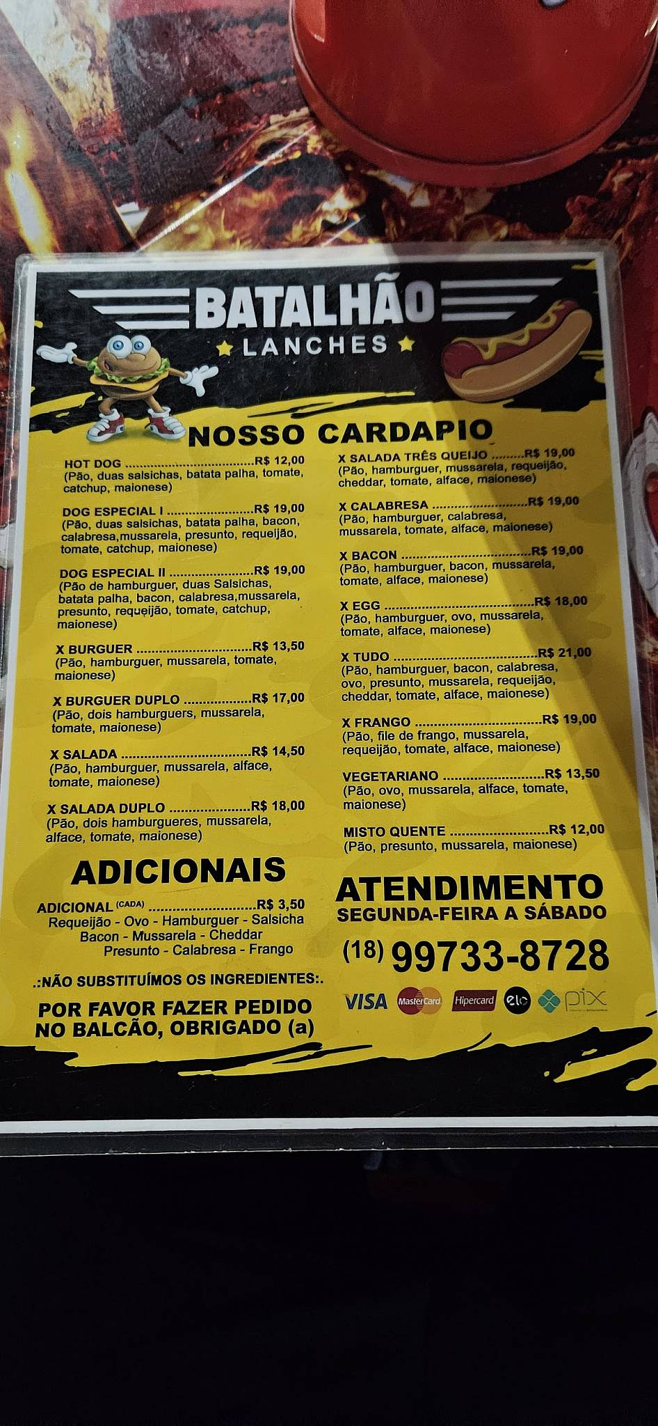 Batalhão lanches cardápio