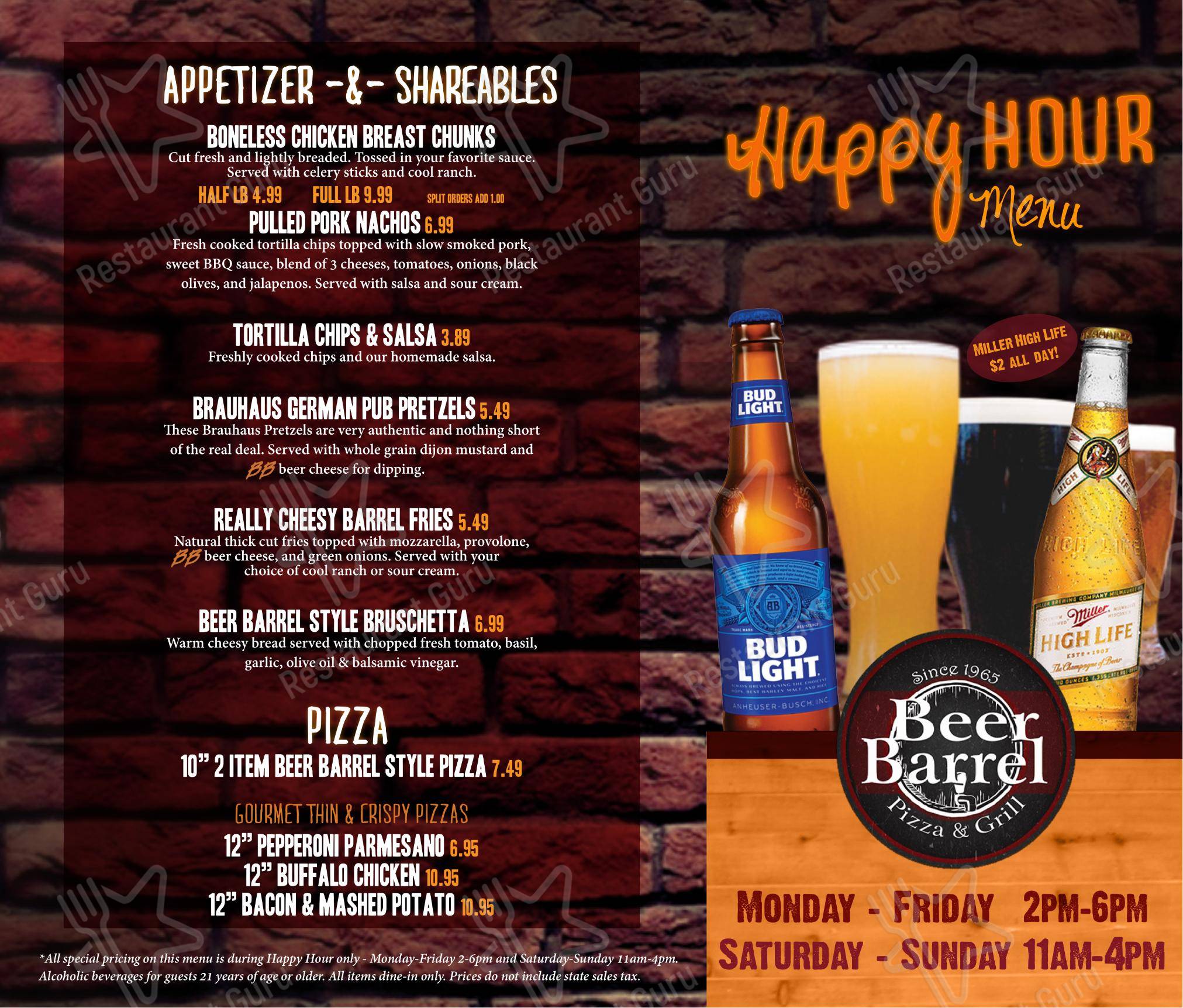 Menu at Beer Barrel Pizza & Grill, Lima, S Dixie Hwy