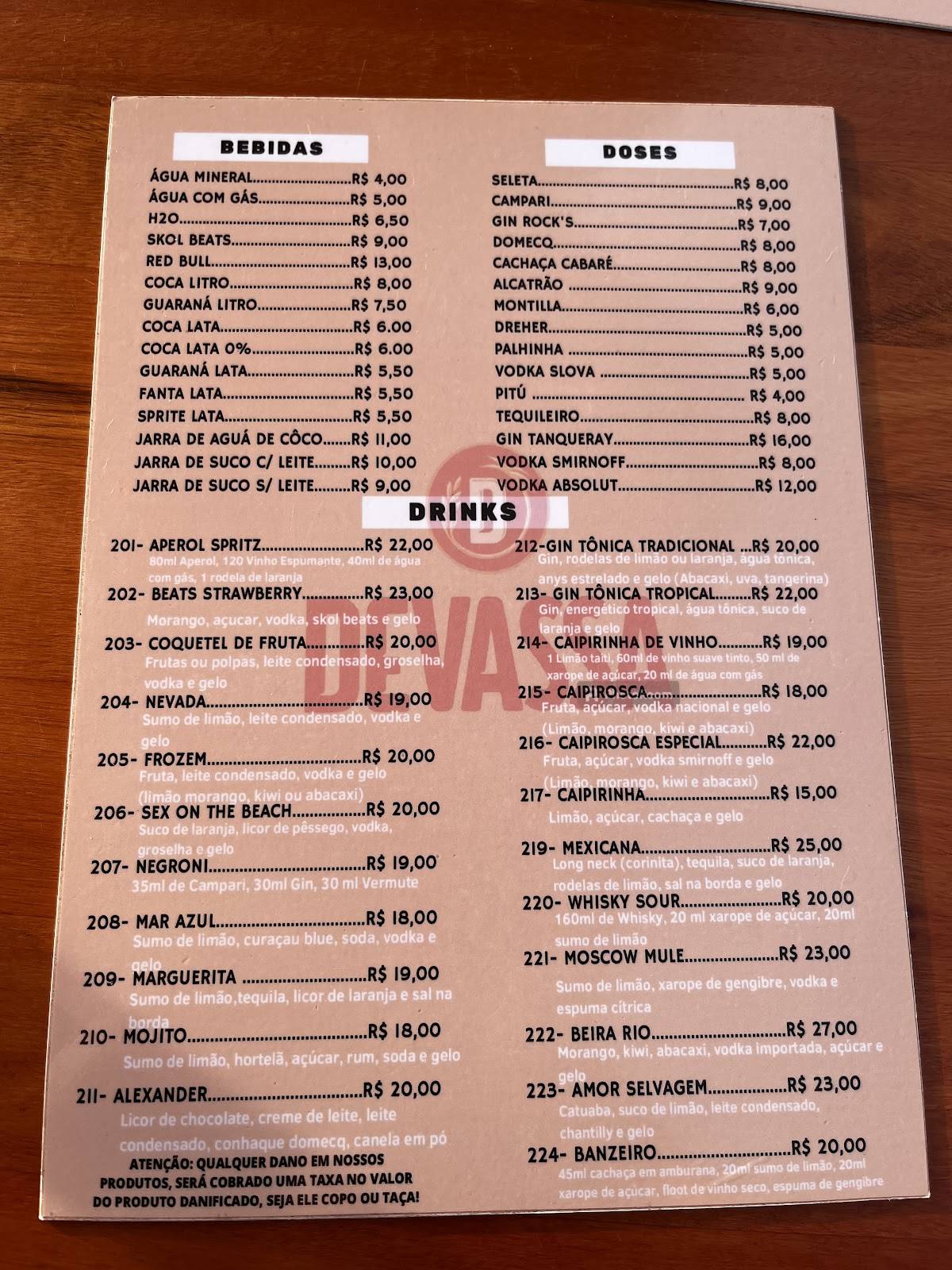 Beira Rio Bar cardápio