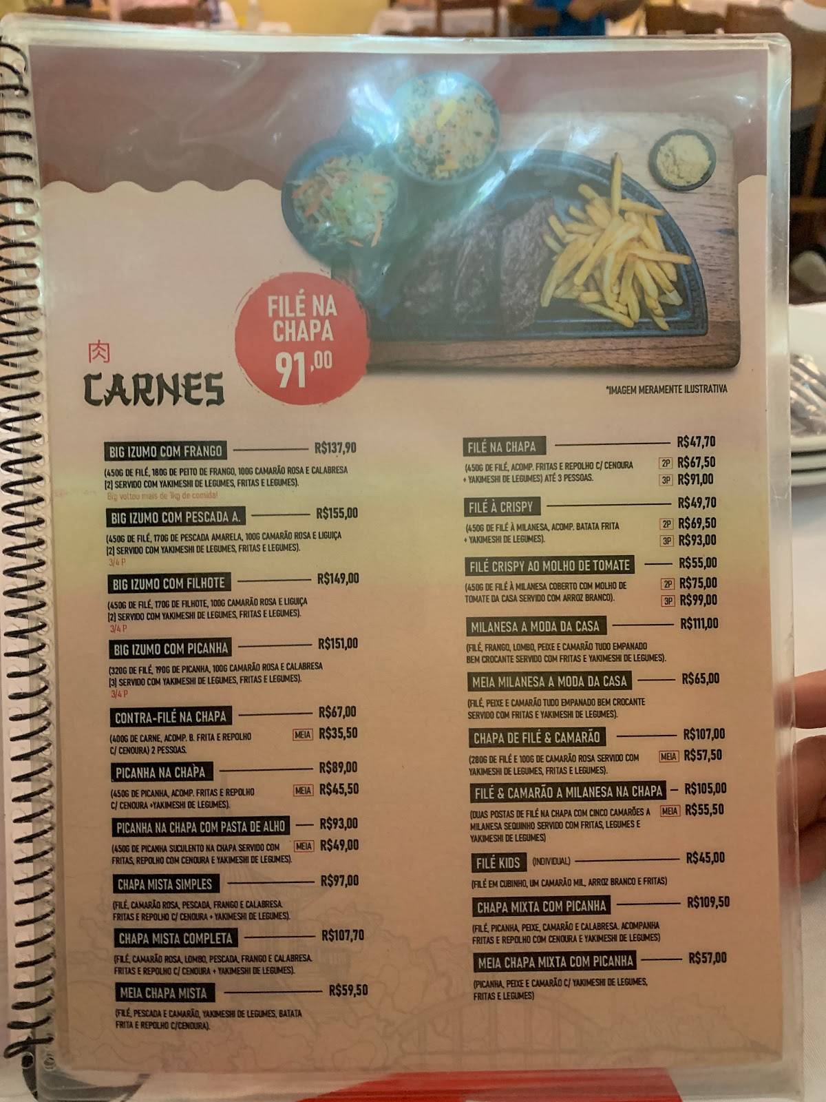 Menu em Restaurante Izumo, Belém