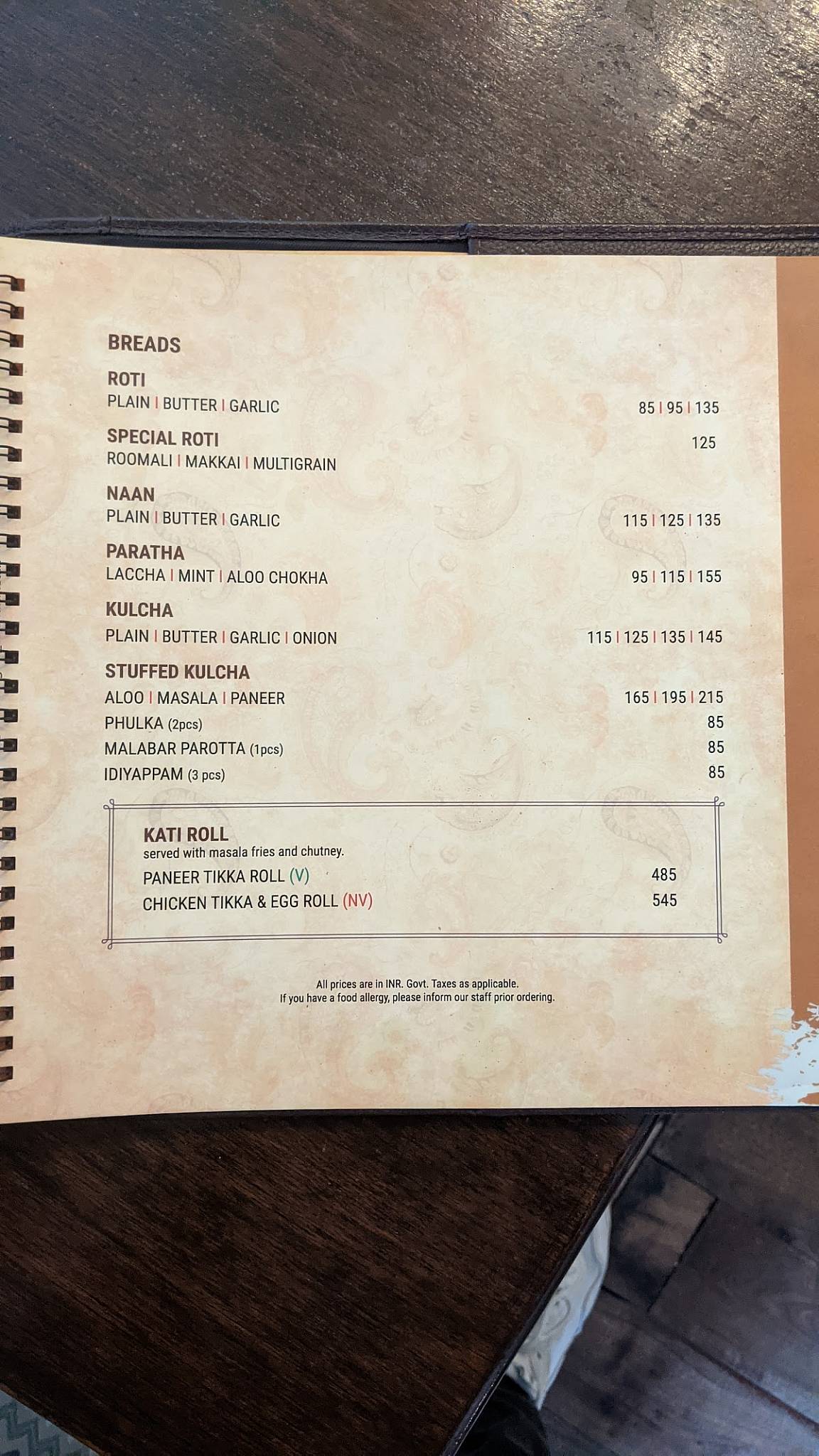 Toscano menu
