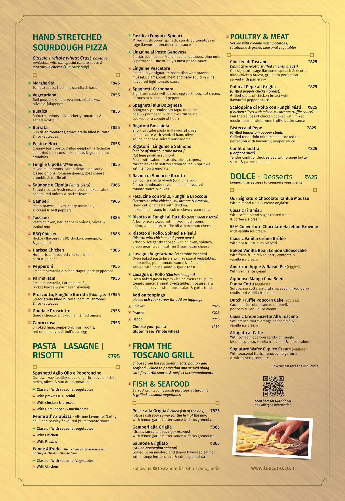 Toscano menu