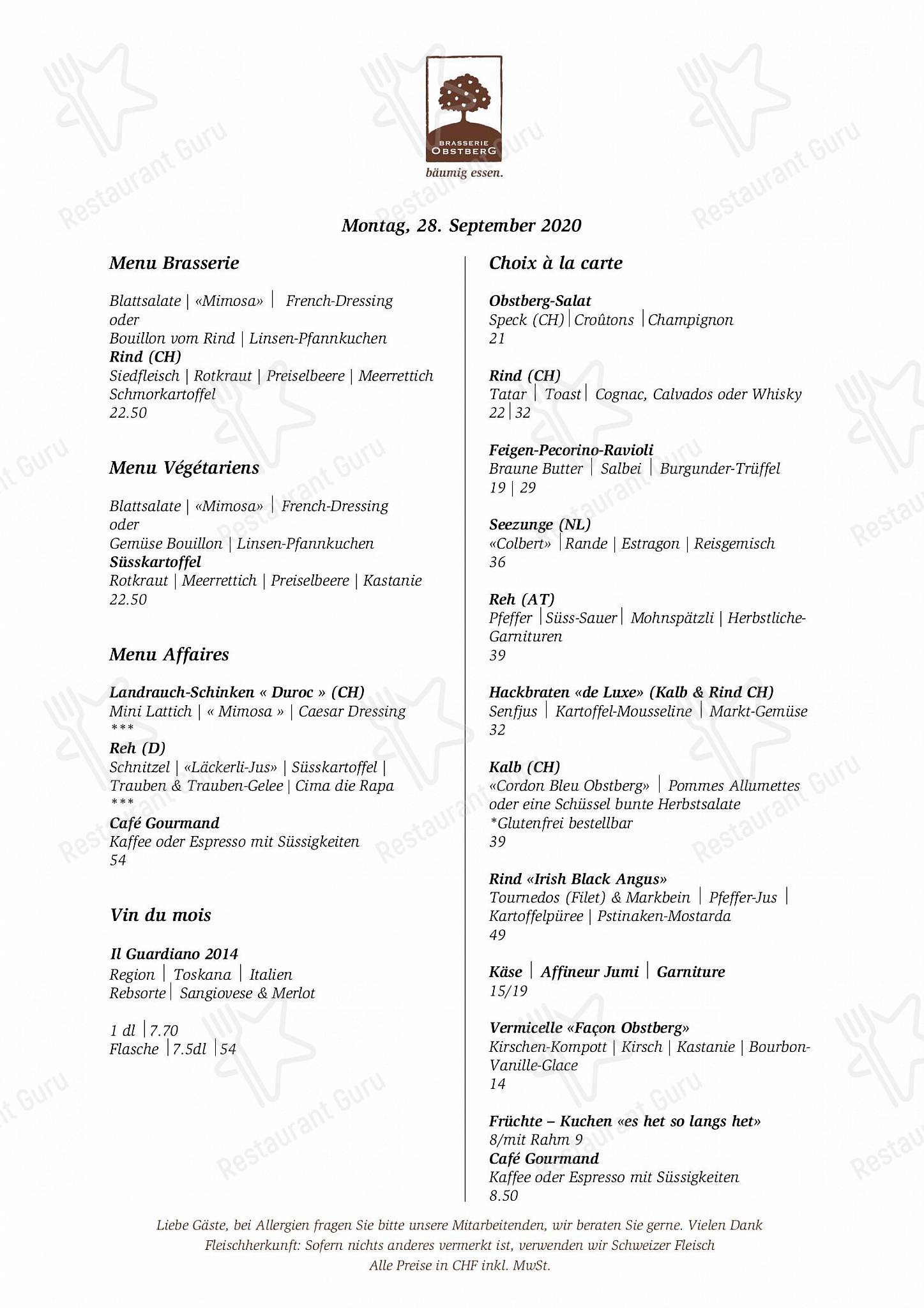 Menu di Brasserie Obstberg - Food Menu