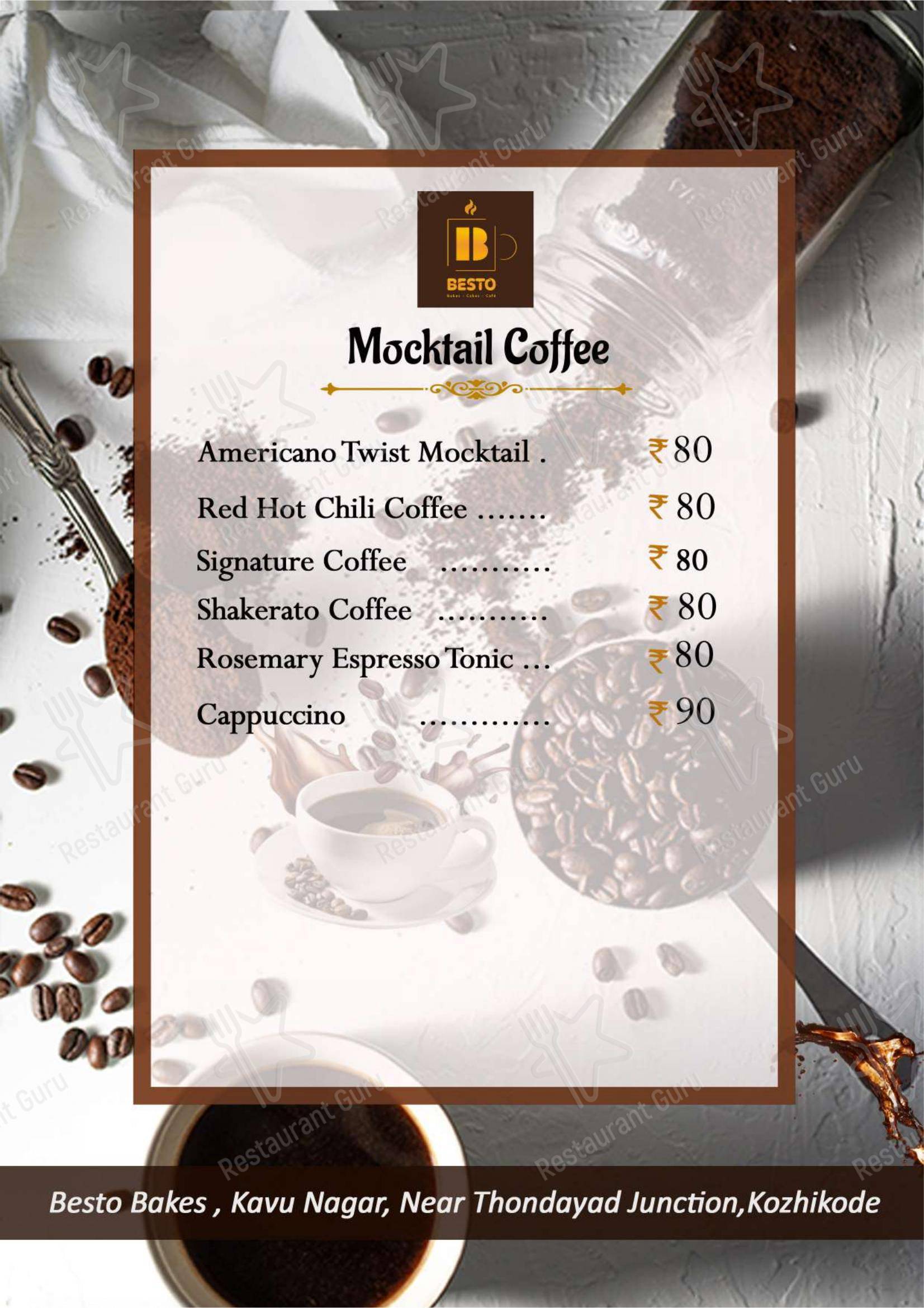 Besto Bakes Cakes Cafe - Основное меню