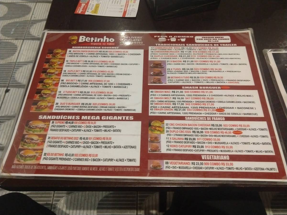 Betinho do Sanduíche cardápio