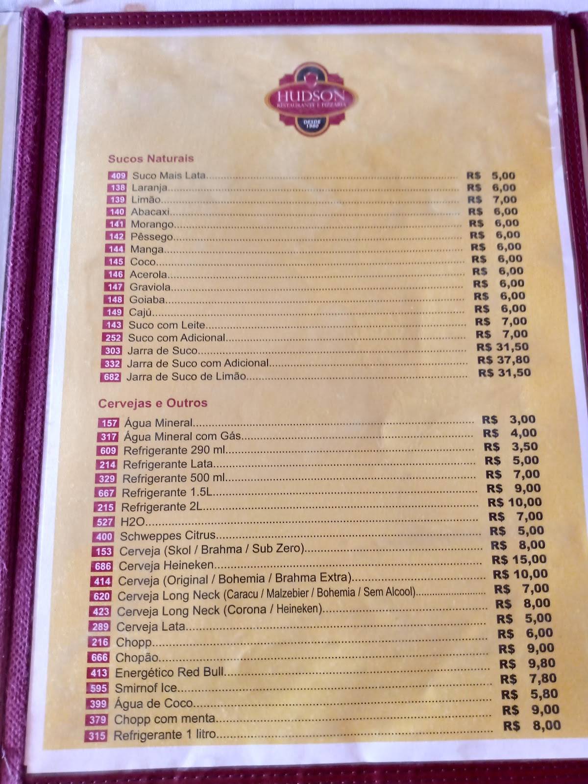 Hudson Restaurante e Pizzaria cardápio