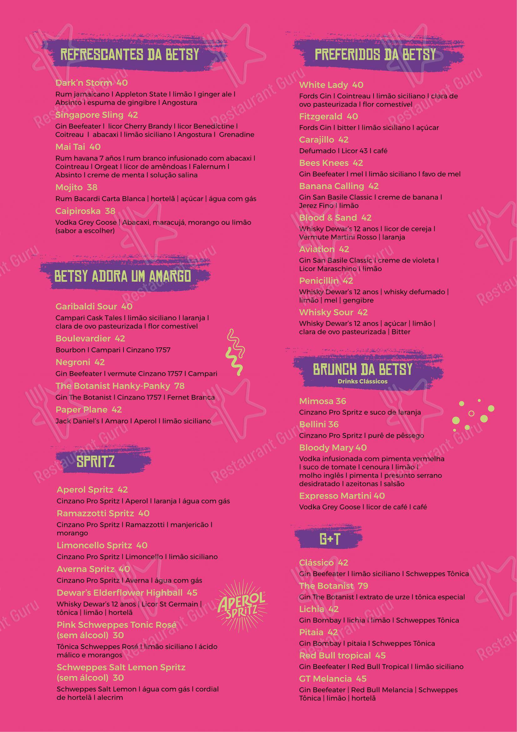 Menu para Mundo de Betsy em São Paulo