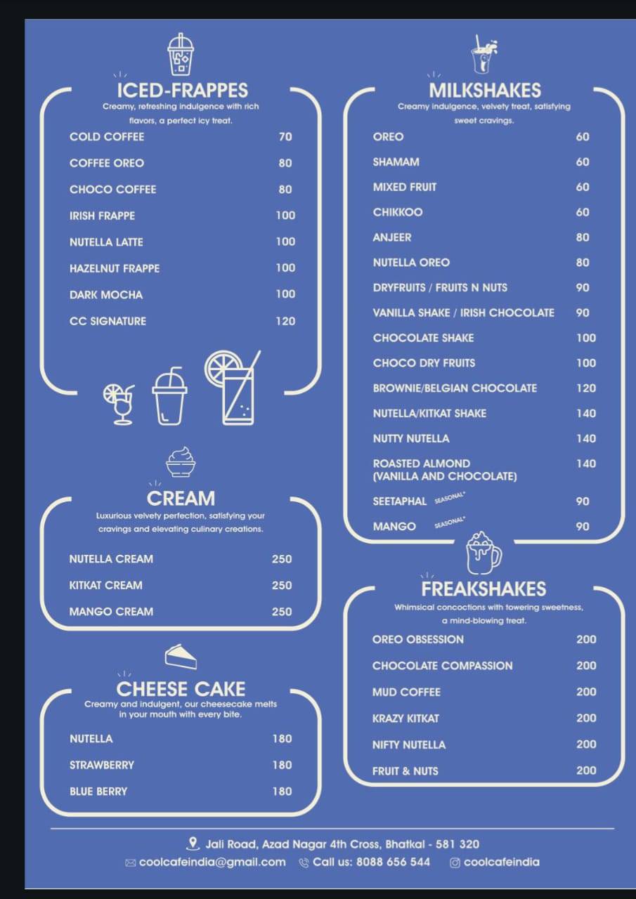 Cool Cafe menu