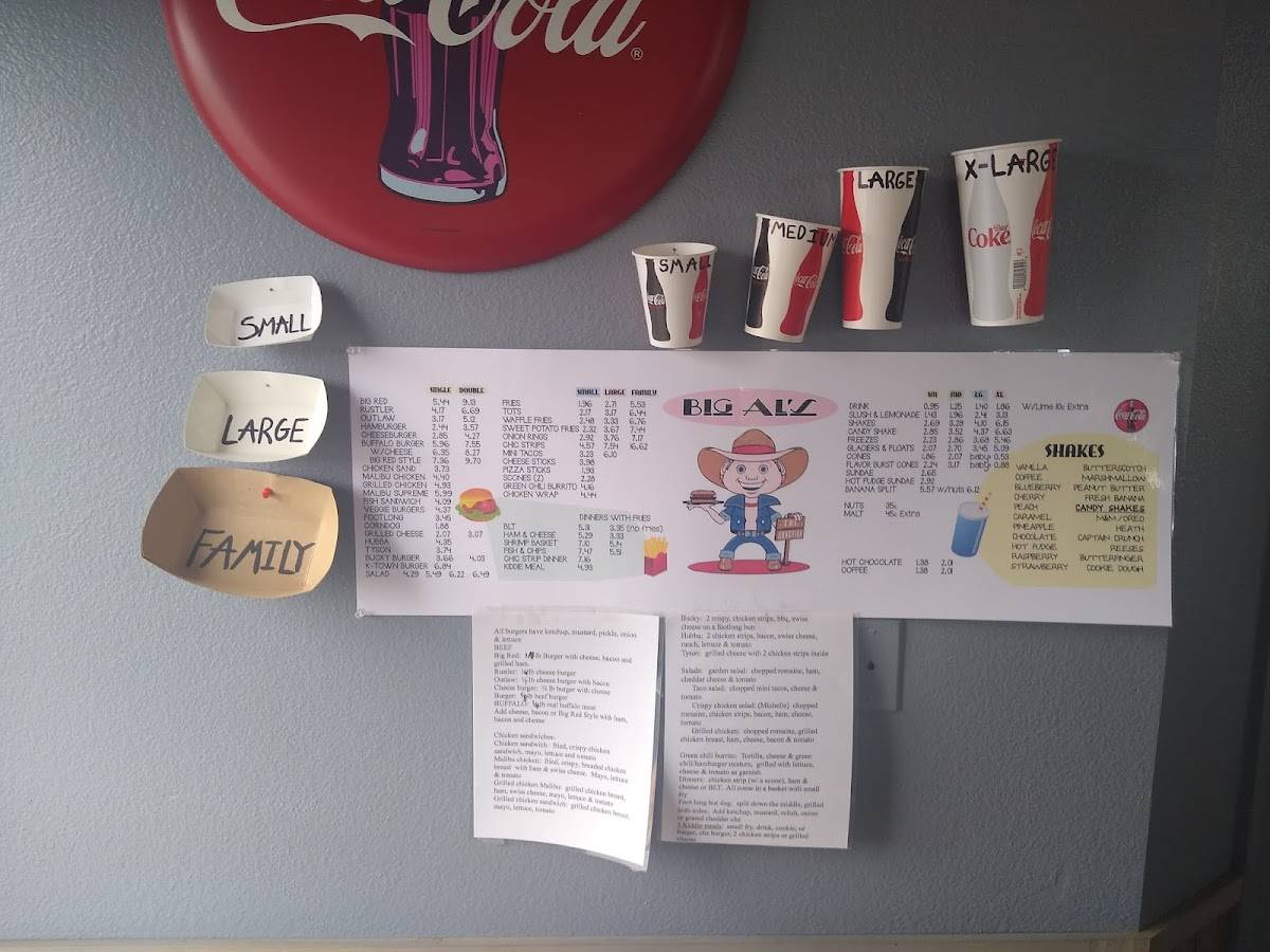 Menu at Big Al's Burgers at The Junction fast food, Kanab