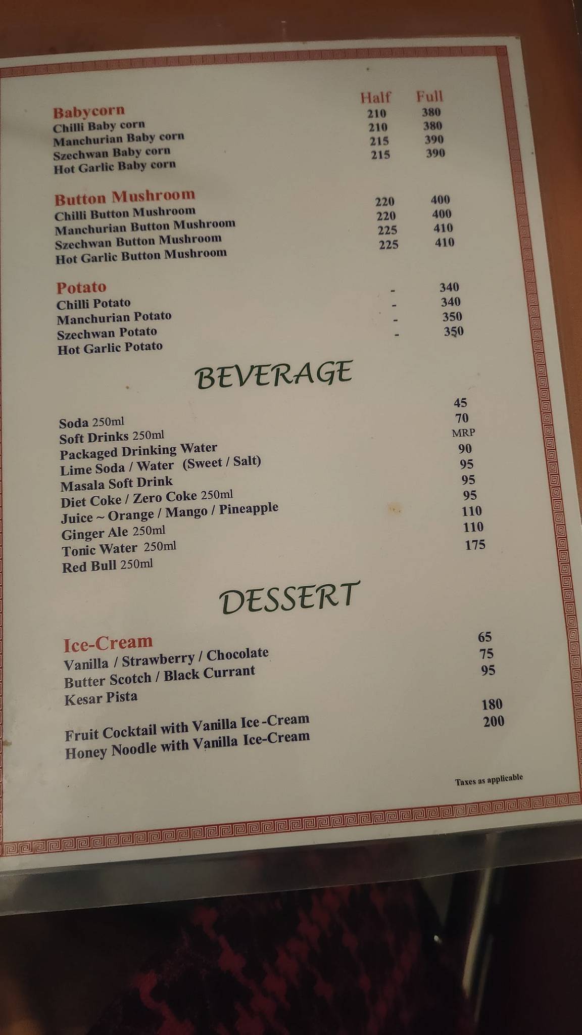 Big Boss Restaurant menu