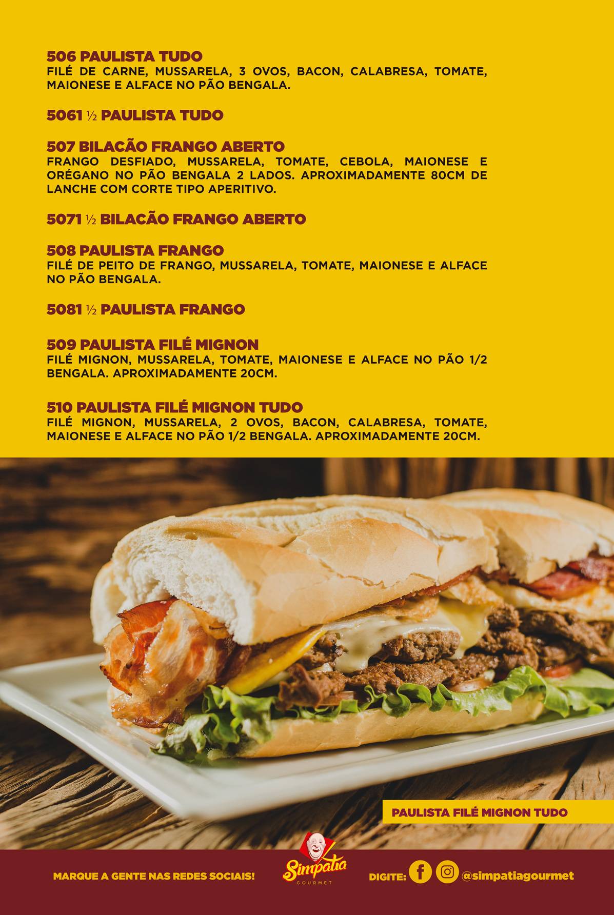 Simpatia Gourmet cardápio