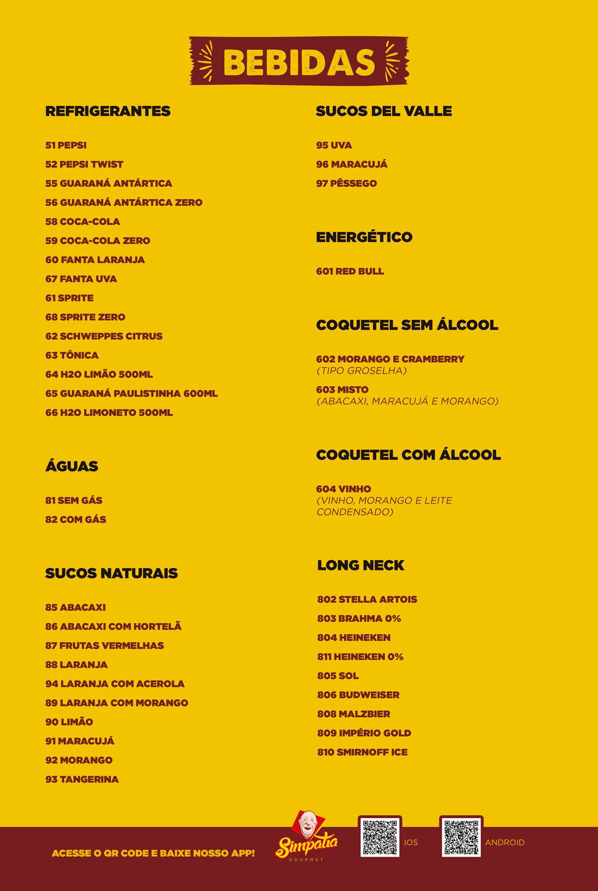 Simpatia Gourmet cardápio