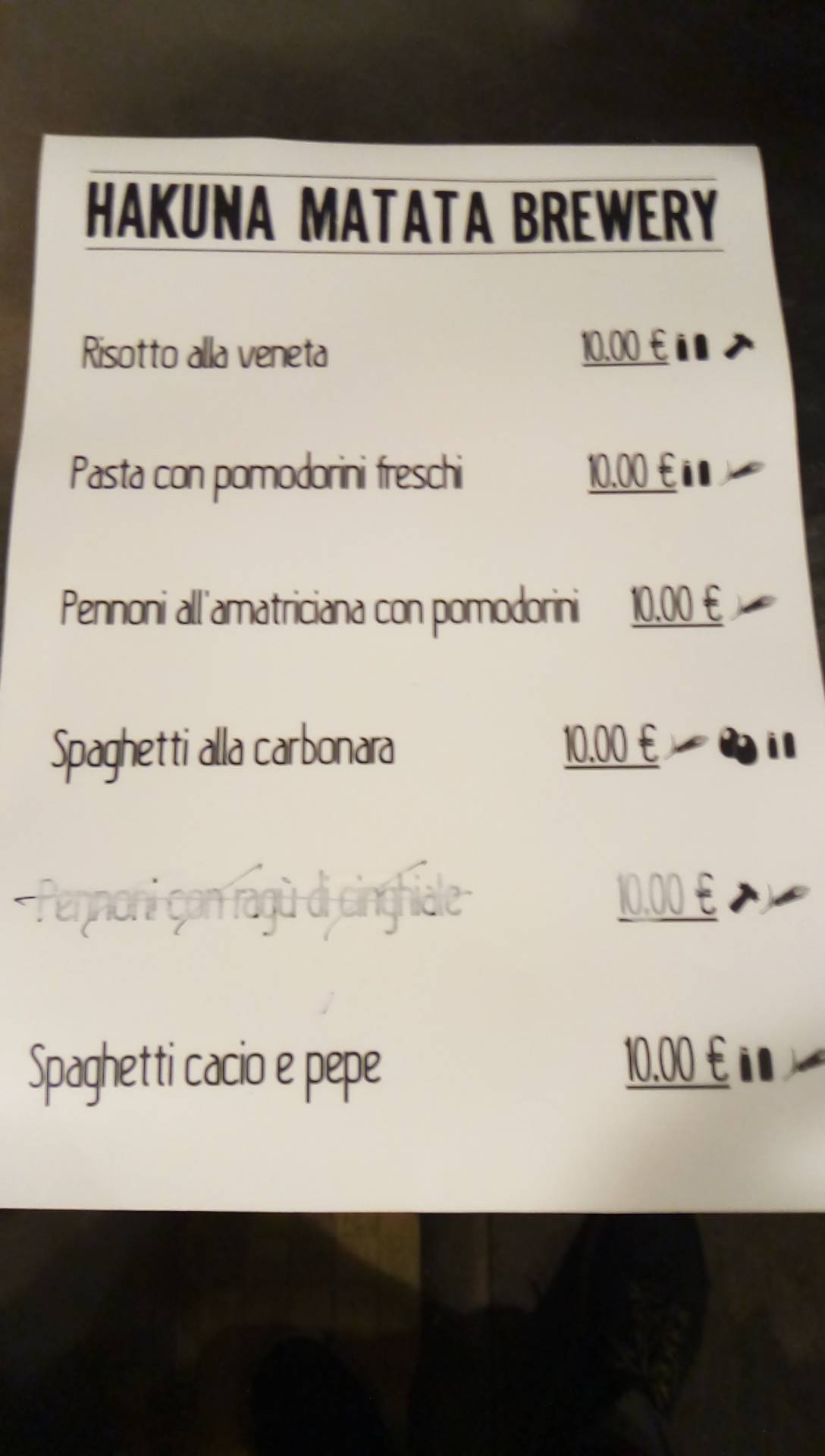 Menu di Birreria Hakuna Matata 
