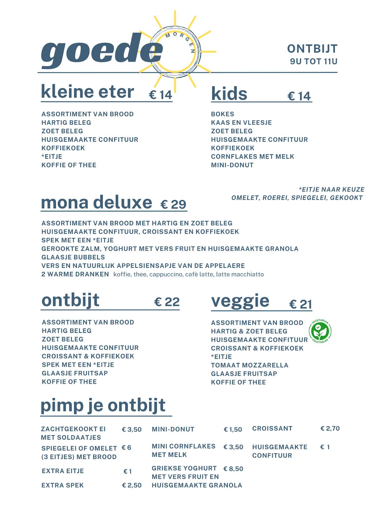 Menu de Bistro Mona Putte