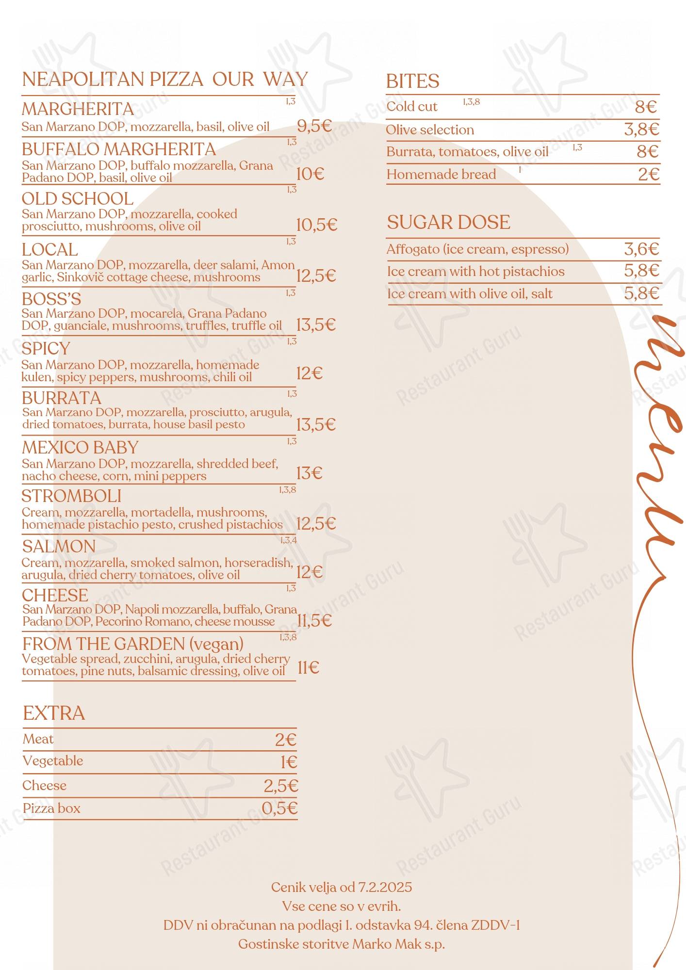 Menu di Picerija Pajca - pasti e bevande