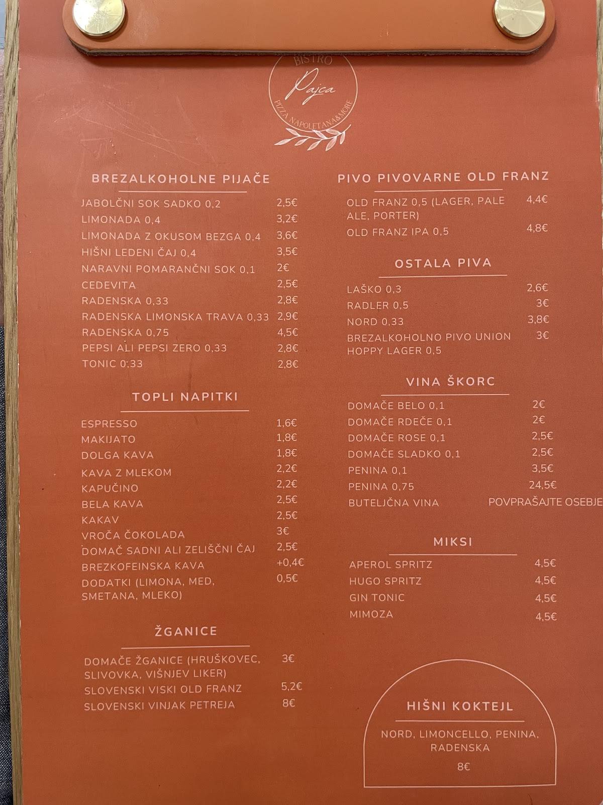 Menu di Picerija Pajca 
