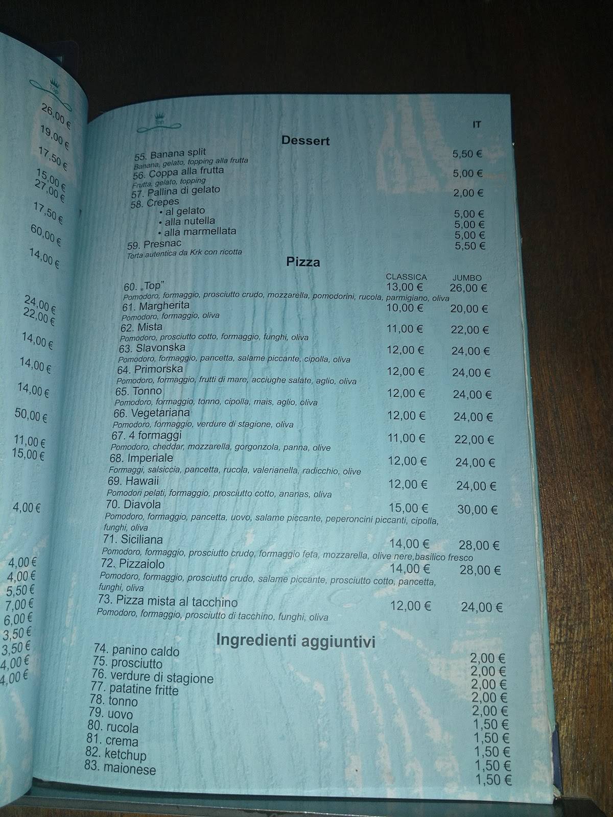 Menu de Bistro TOP