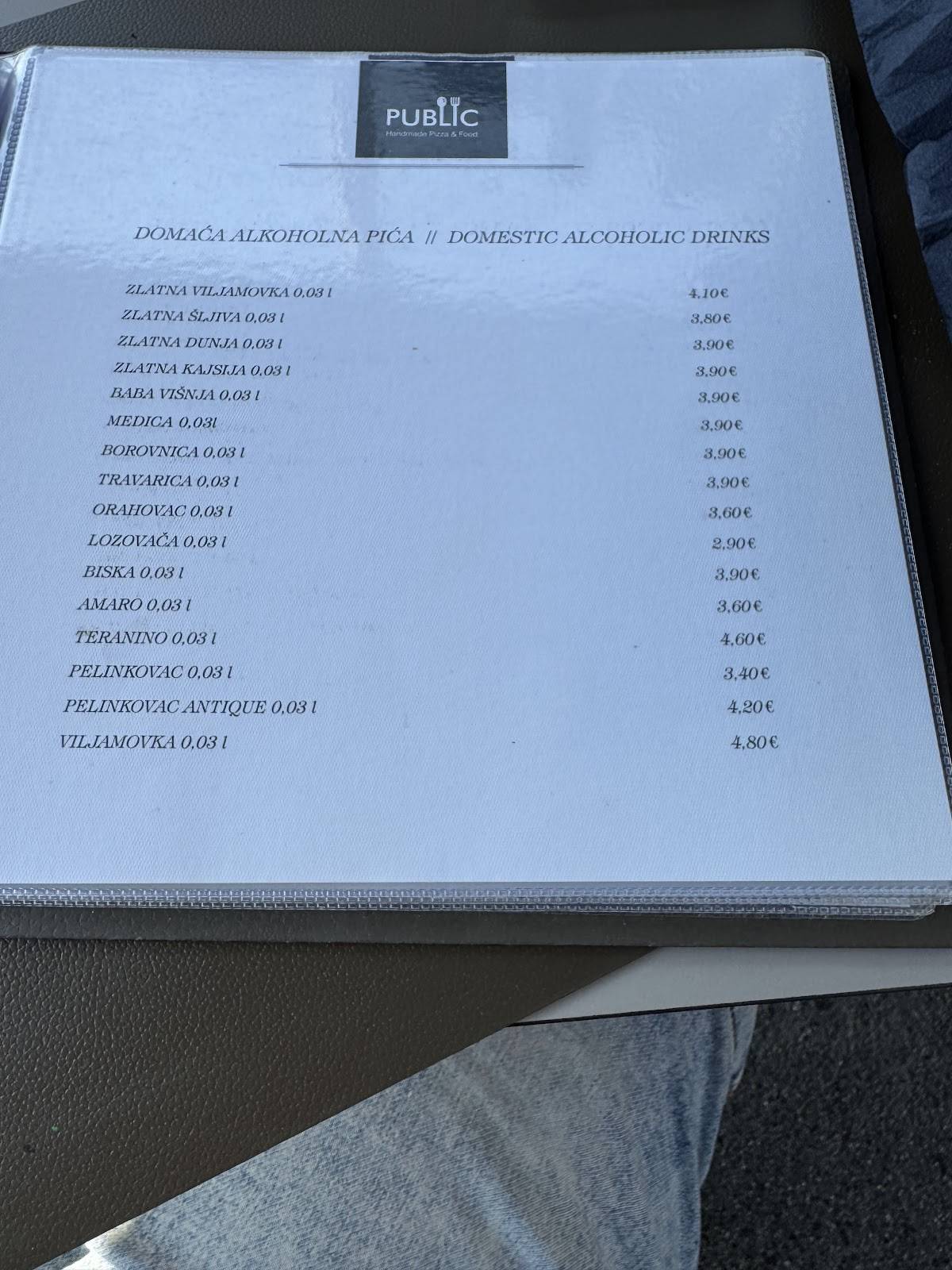 Menu di Bistro & Pizzeria Public Mandre 