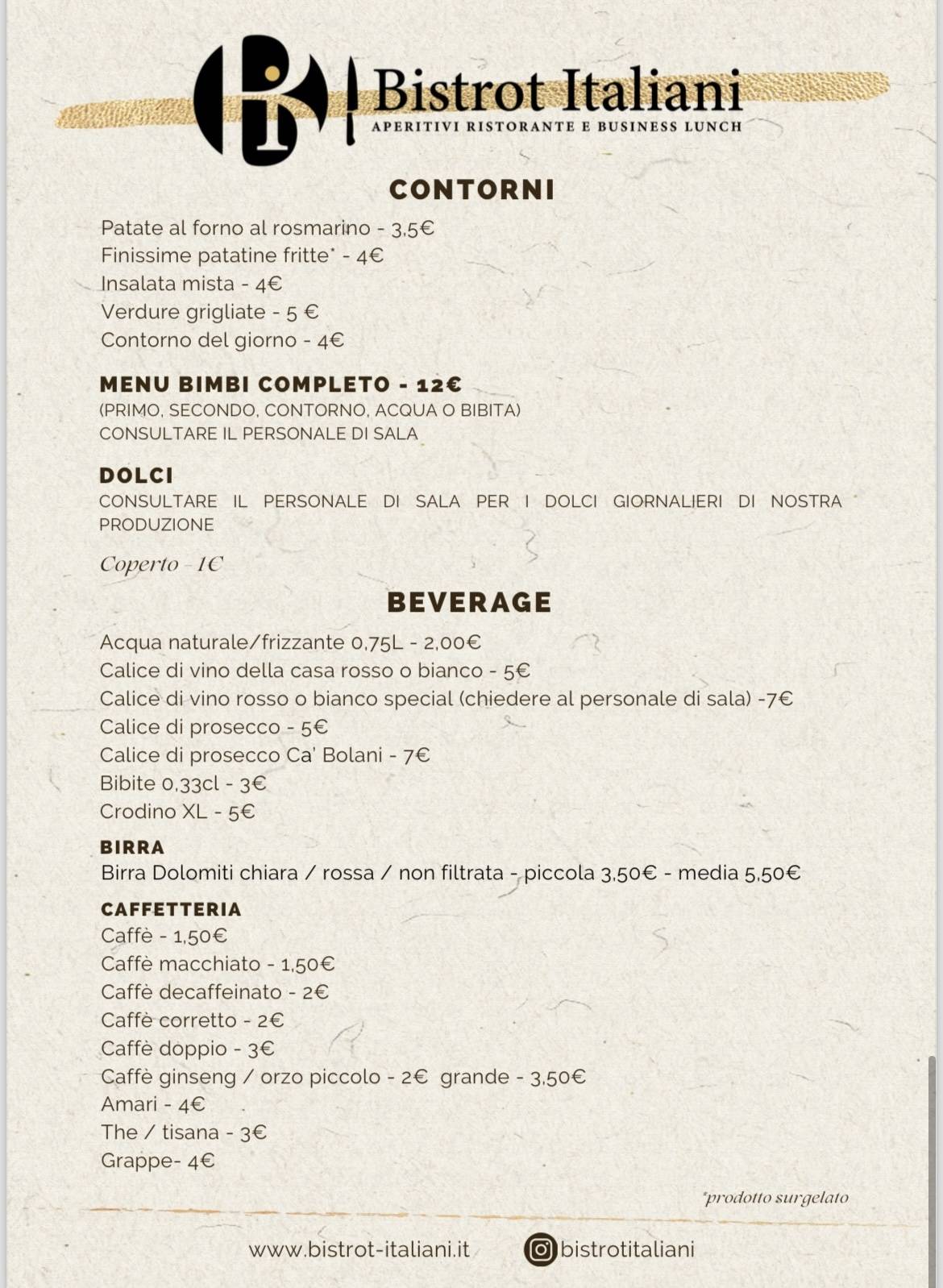 Menu di Bistrot Italiani 