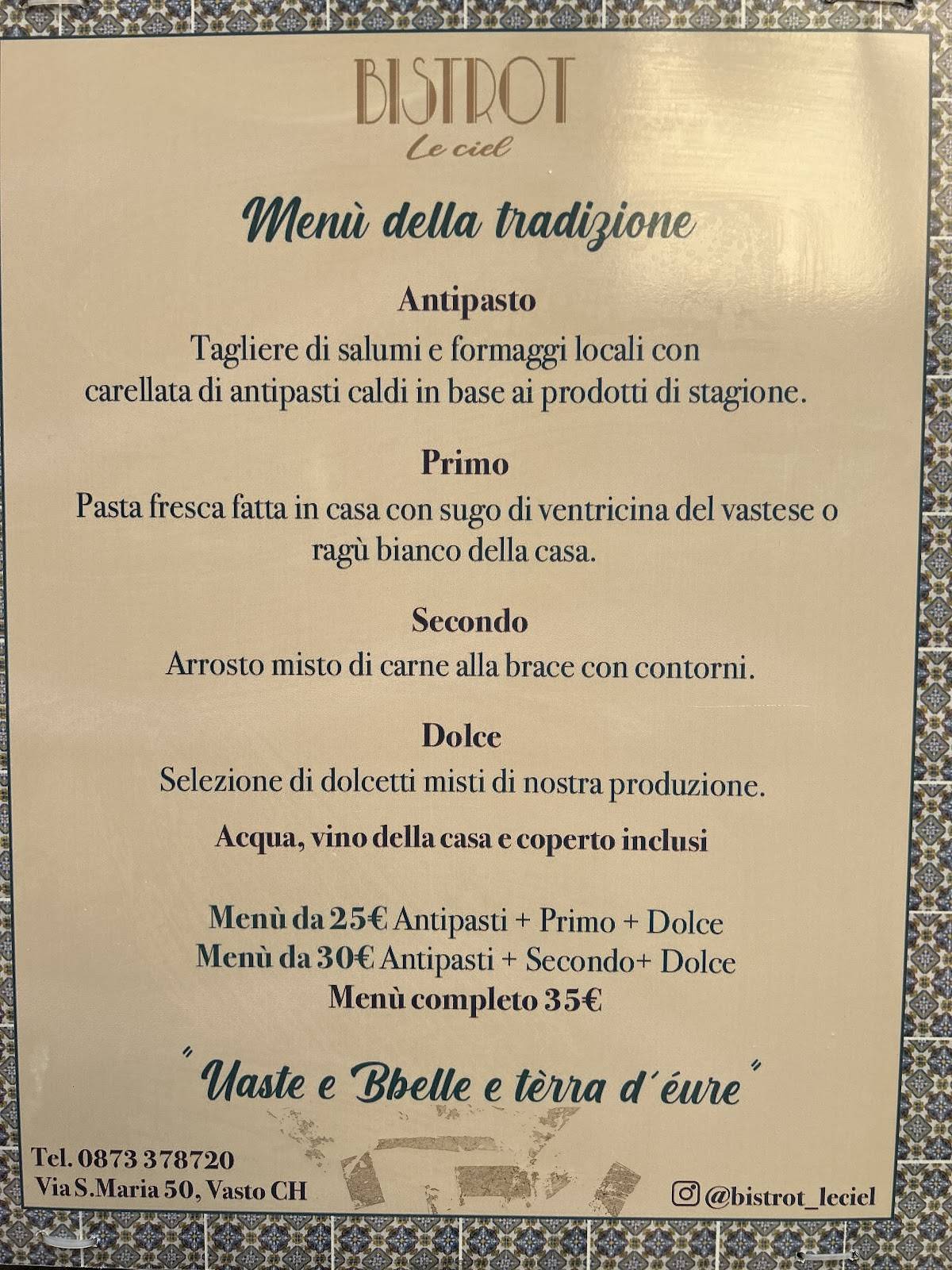 Menu di Bistrot Le Ciel 