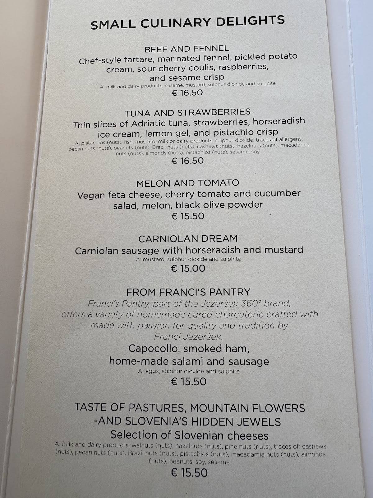 Menu di Bled Castle Restaurant 